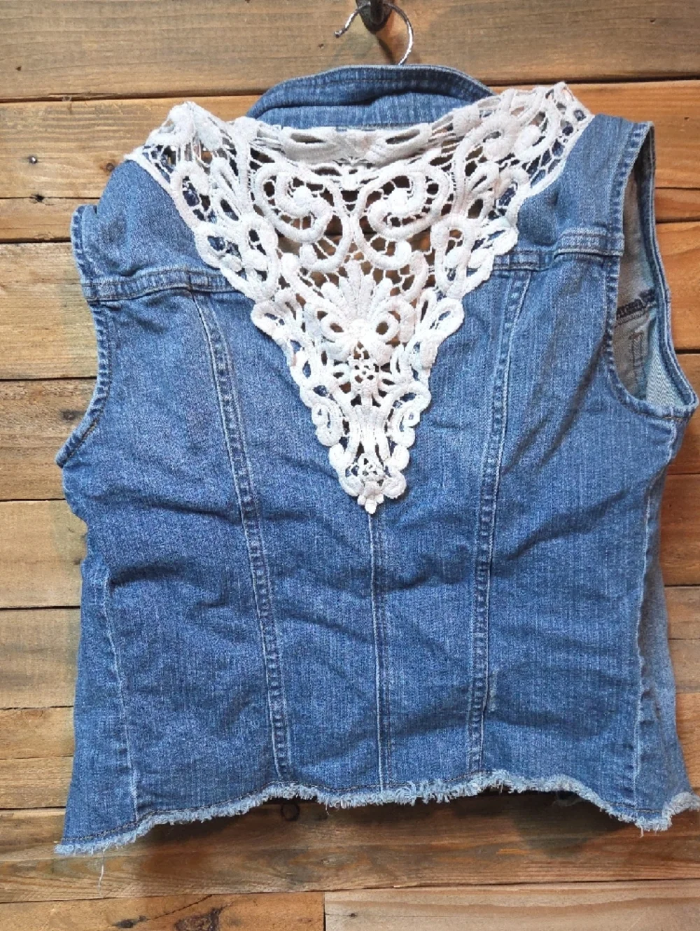 Denim Blue Crochet-Back Sleeveless Jacket - Women - Picture 2 of 2